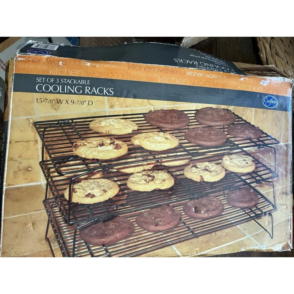 Vintage Crofton Set of 3 Stackable Cooling Racks Wire Baking Cookie Racks w/Box